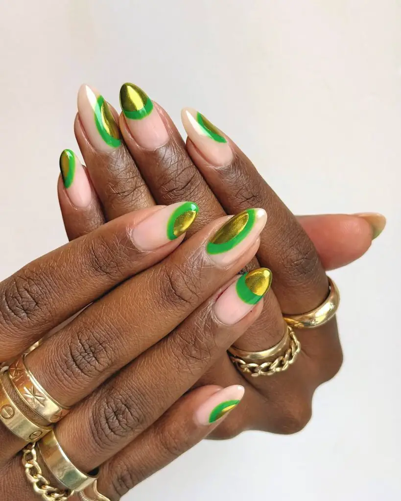 fall green and gold nails
