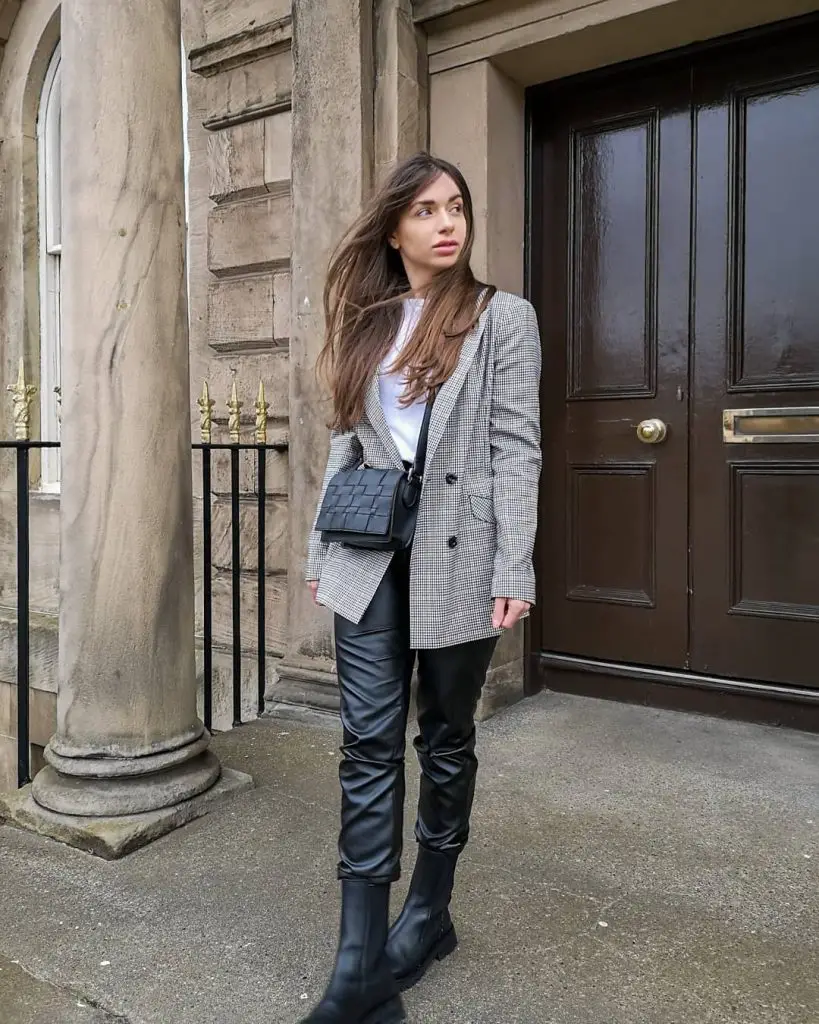 Faux Leateh Jeans and  blazer outfit ideas