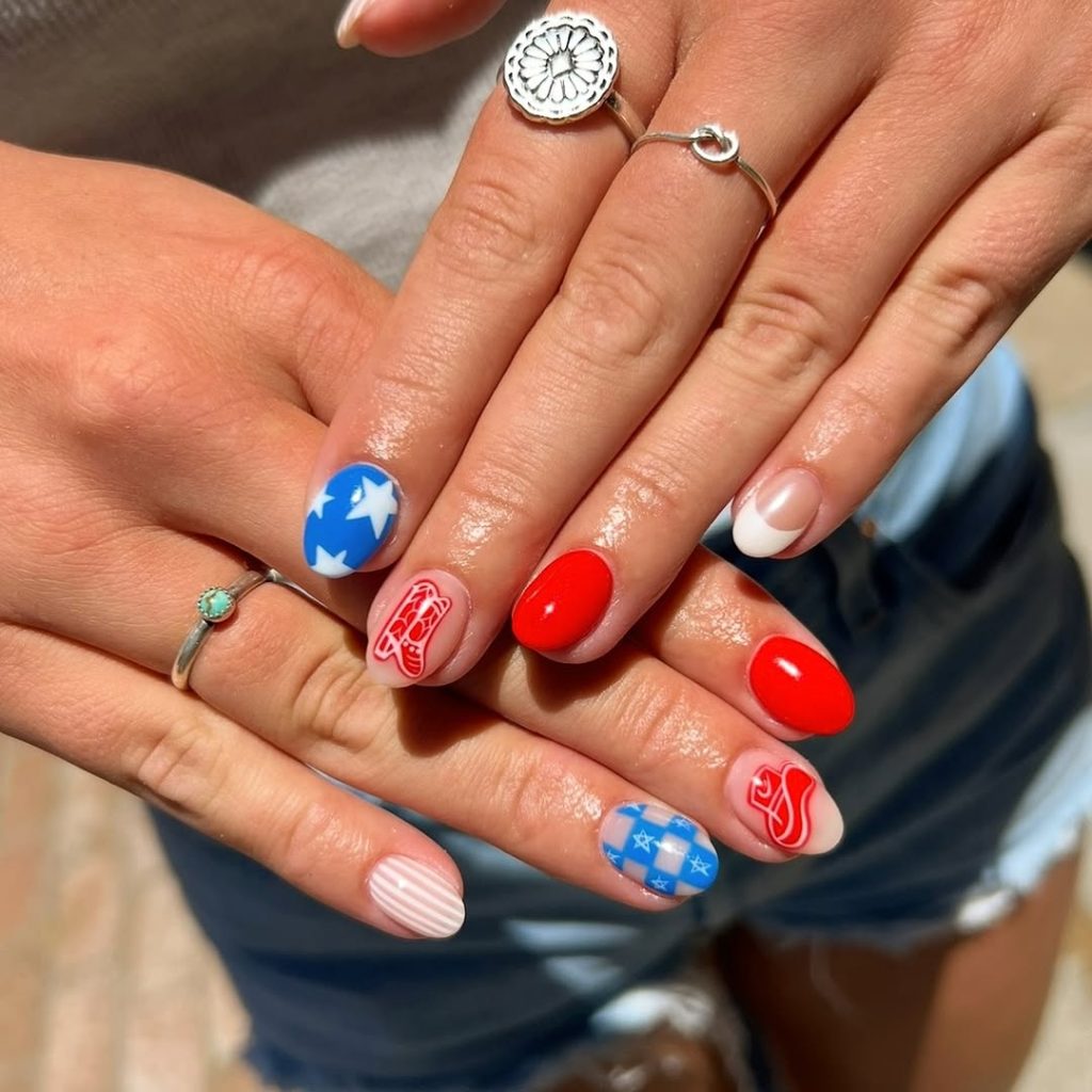 cowboy nails  for fourth of july mani