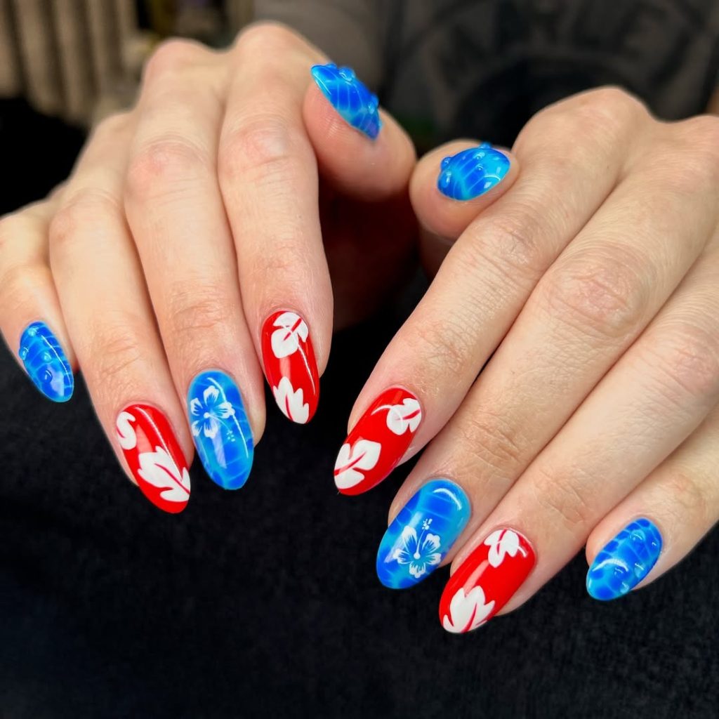 hawaii-inspired theme for 4th of july nails
