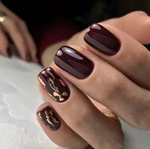 reddish brown and gold leaves nails