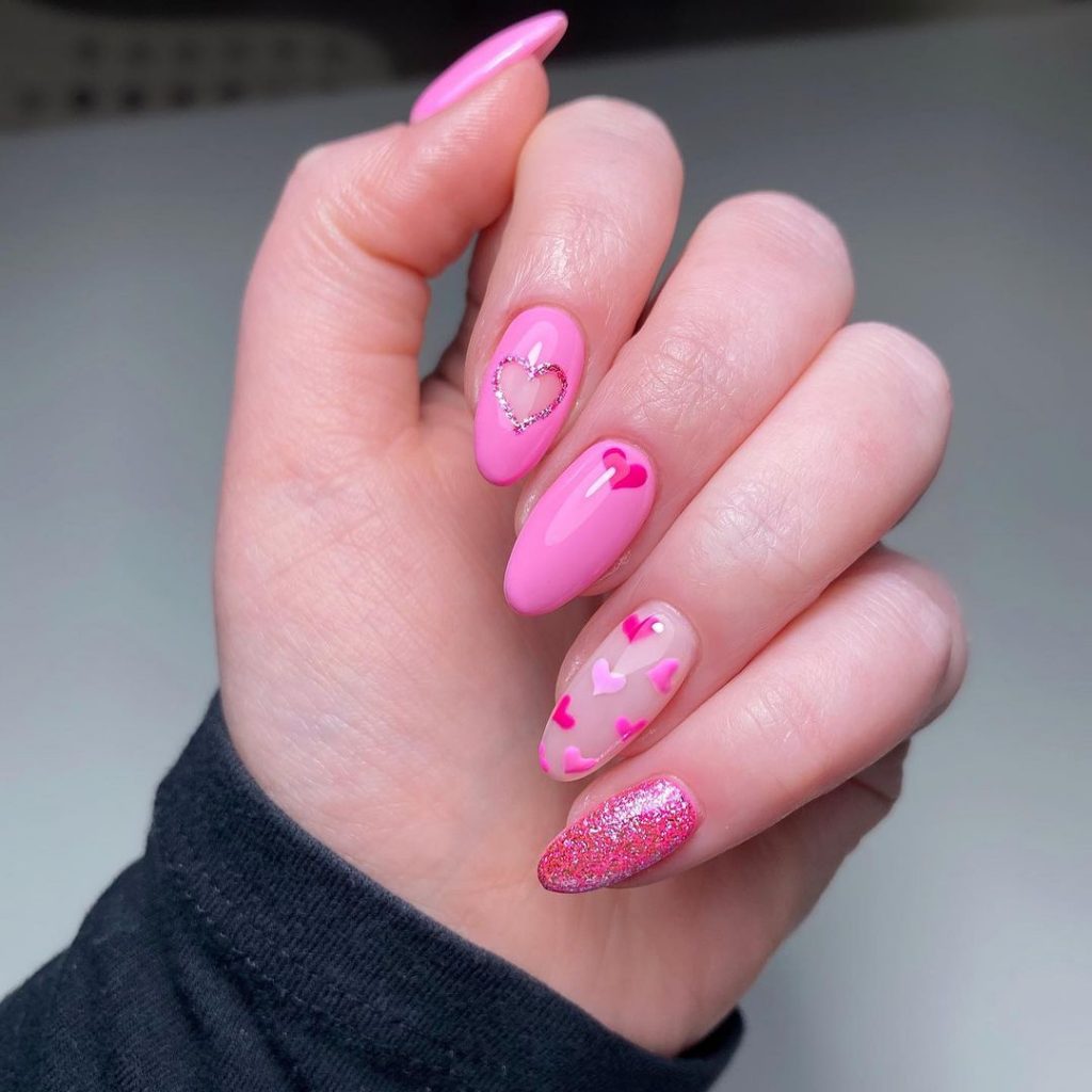 Heart nail designs in Pink