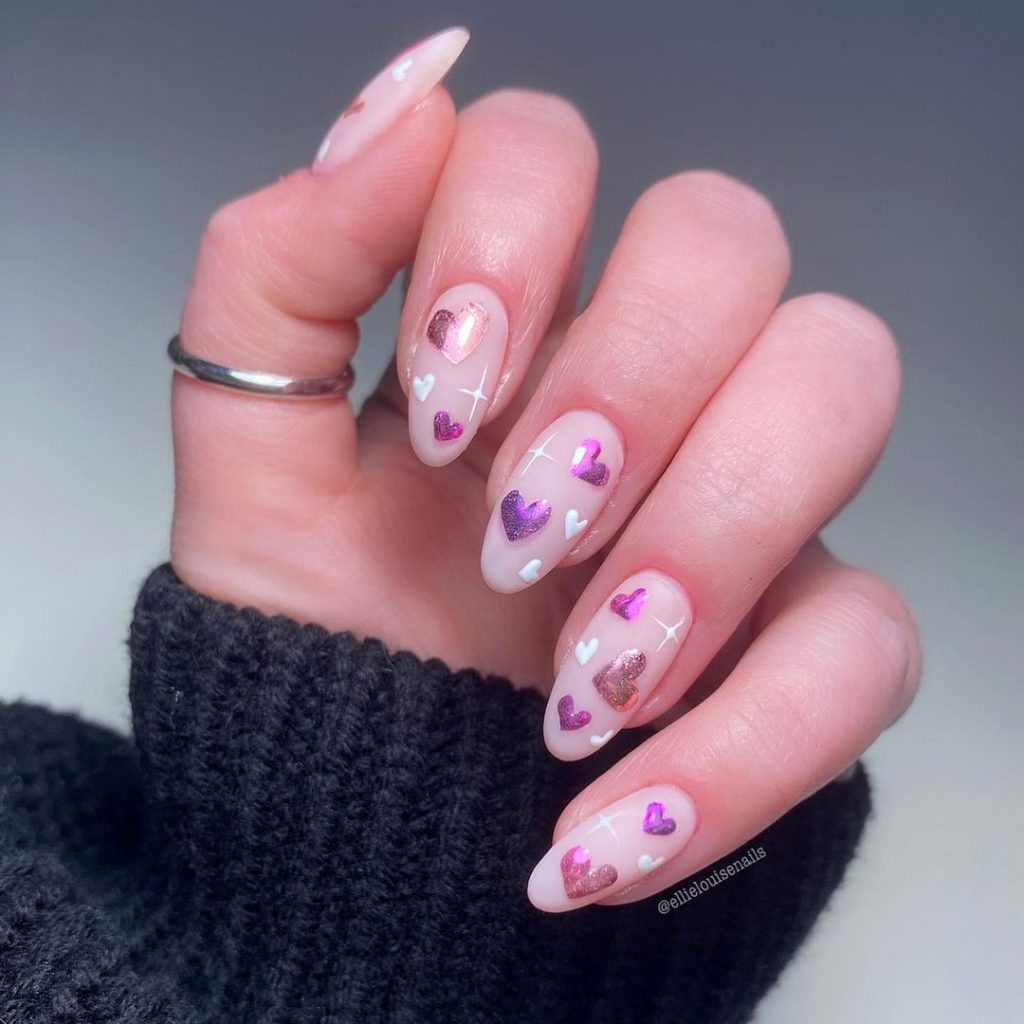 Purple hearts nails