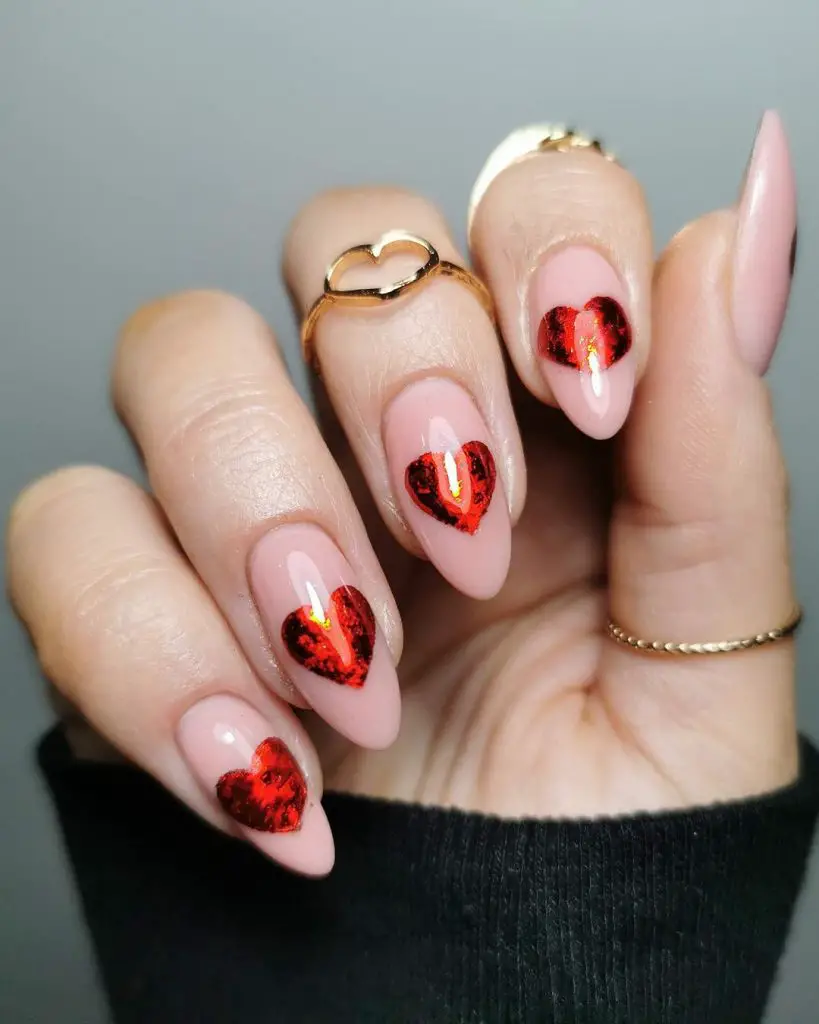 Chrome red heart nails