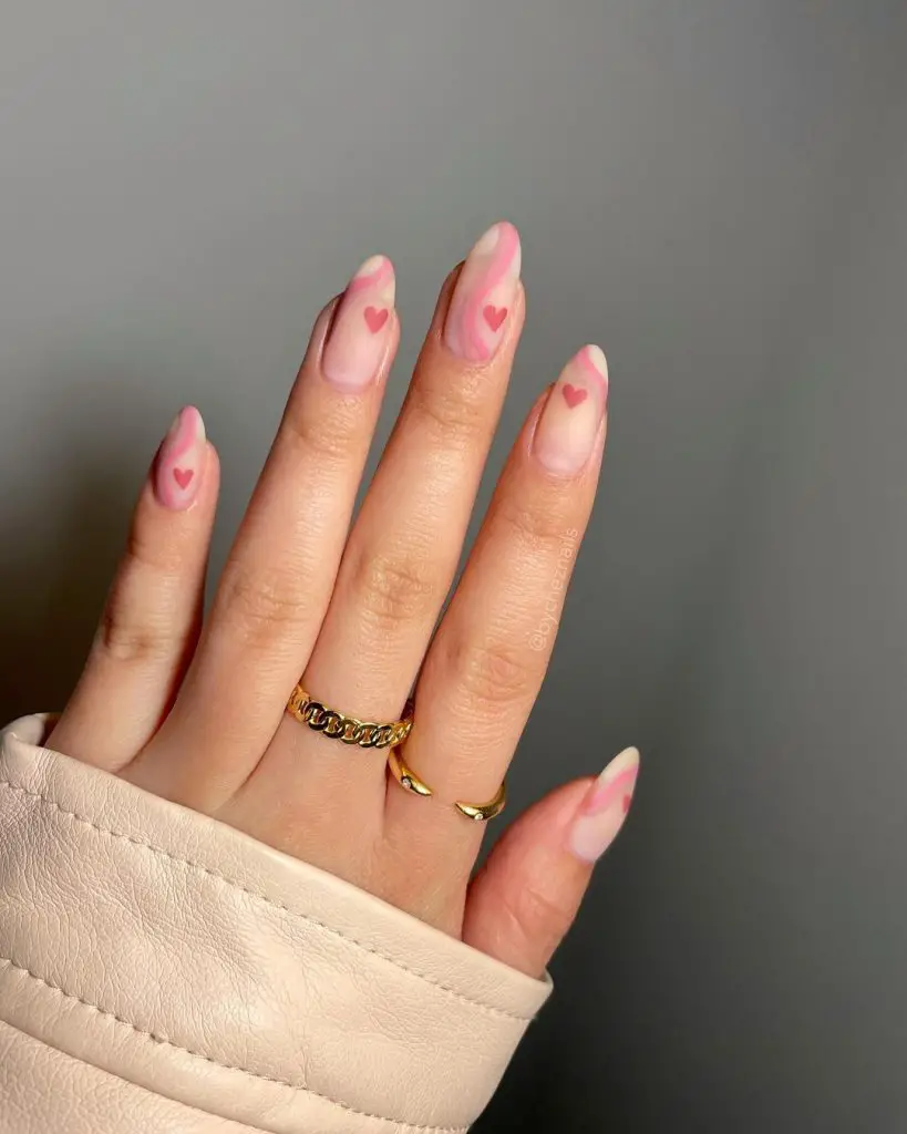 almond nail ideas | Pink heart nails