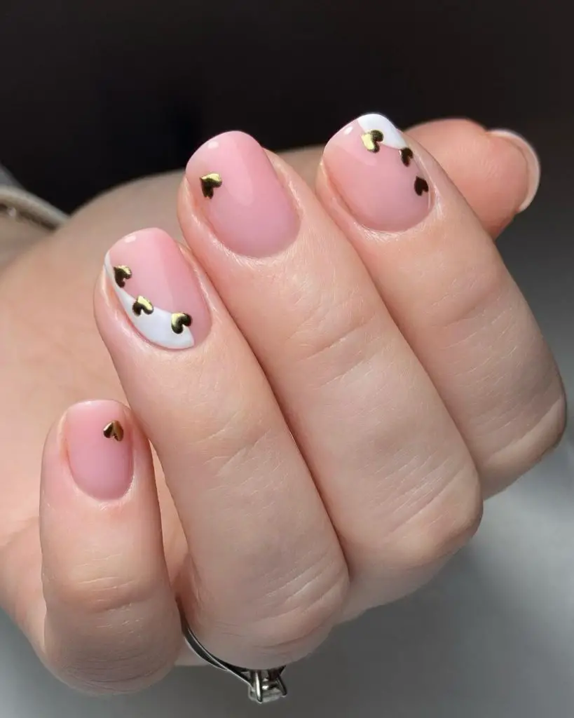 Chrome heart nails in white basic