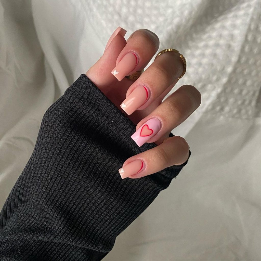 Pink heart nail art