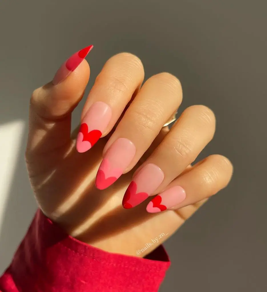 almond nails with pink heart
