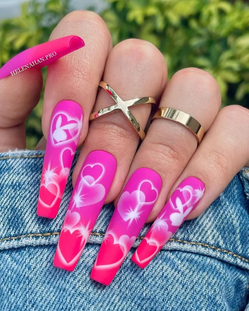 Pink coffin nails with hearts