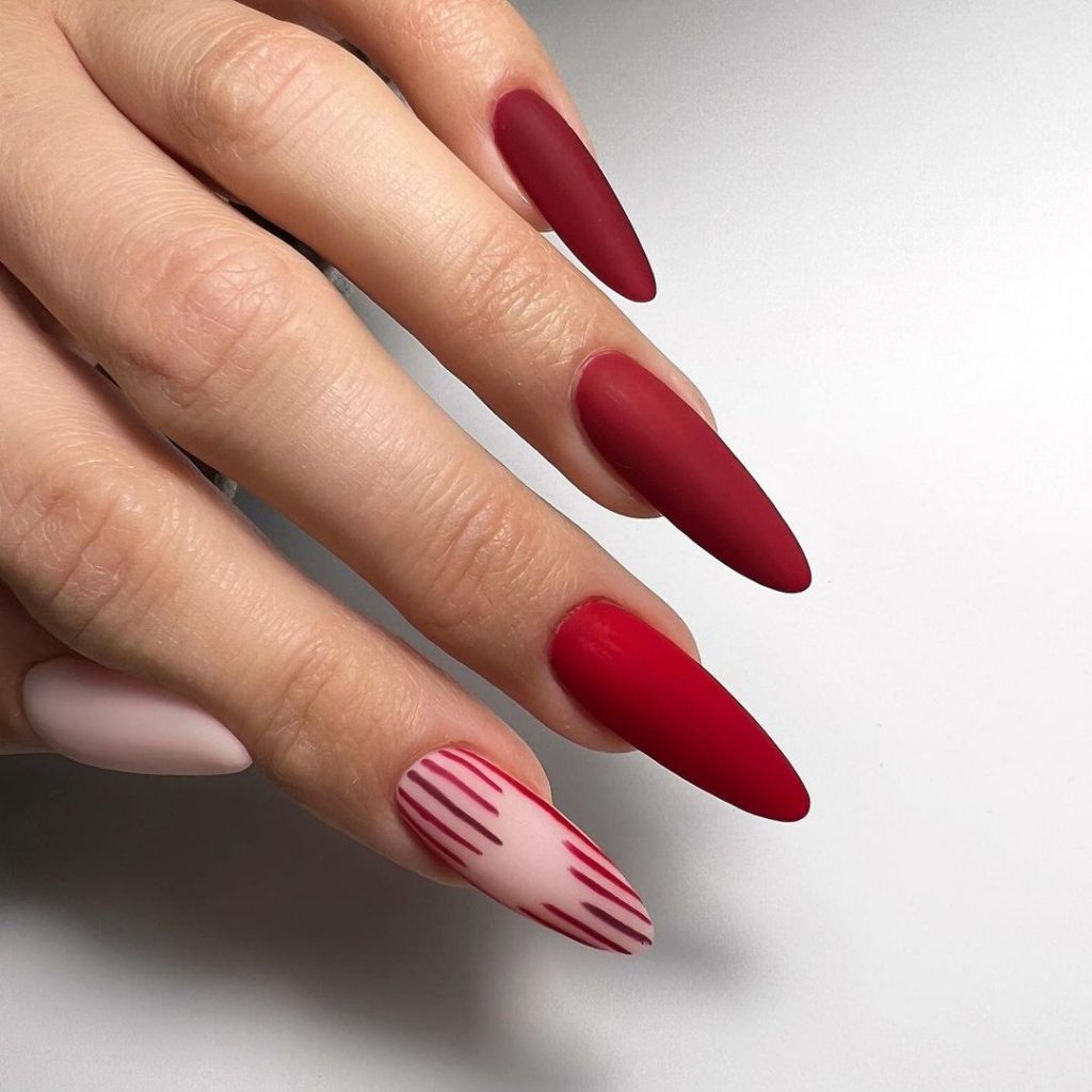 Elegant nail designs with red matte nail polishises