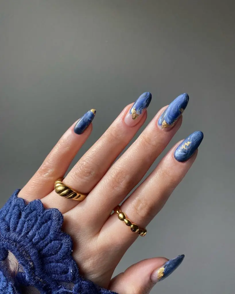 midnight blue nail art design 