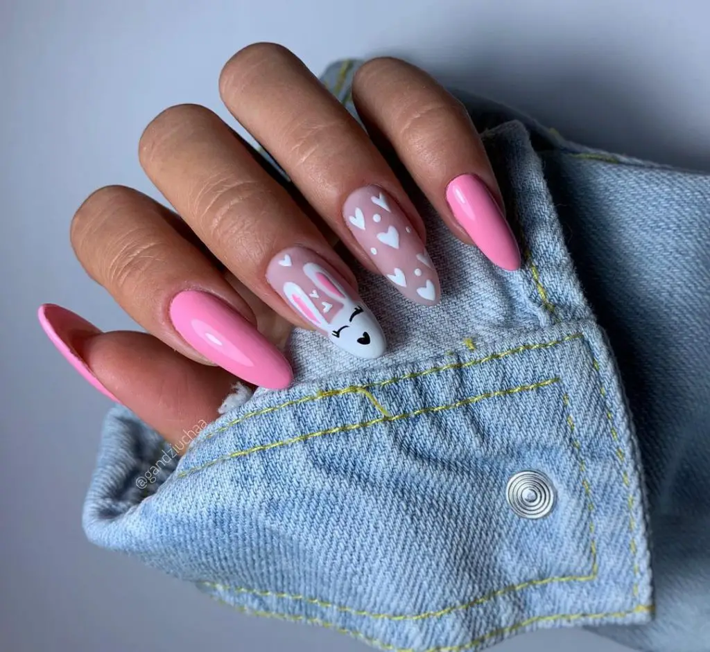 Bunny nail designs | Almond nails for february nail art