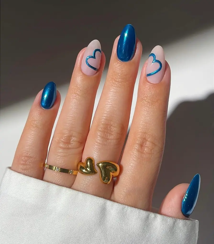 blue chrome hearts nail designs