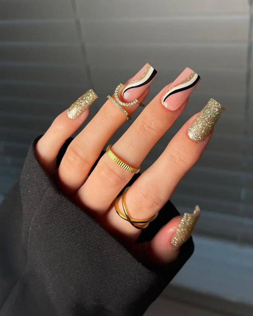 white and gold nails