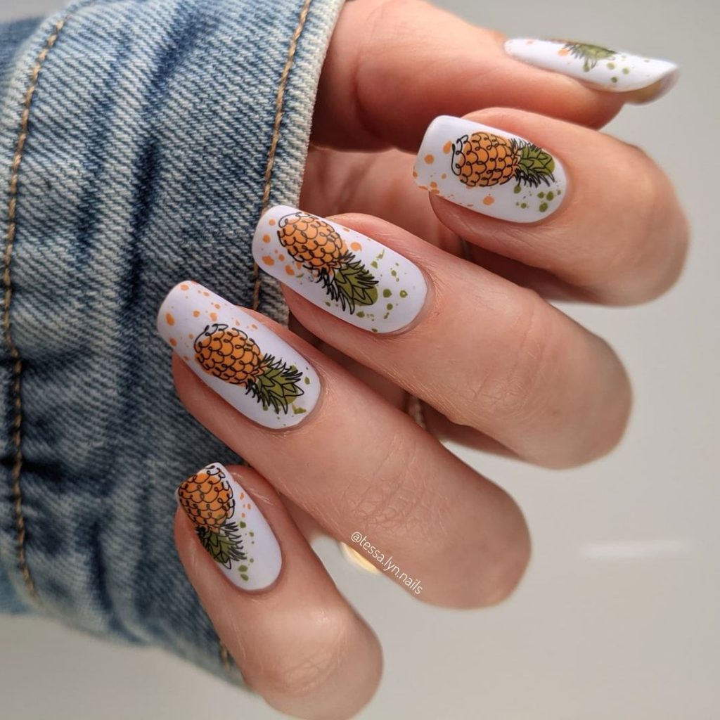 pineapple nails, fruit nail designs 