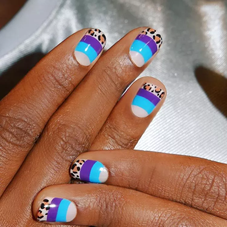 Stripe nails with leopard tips nail inspirtaions