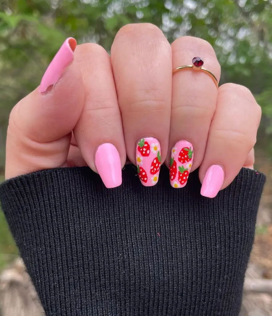 strawberry nails| fruit nail ideas