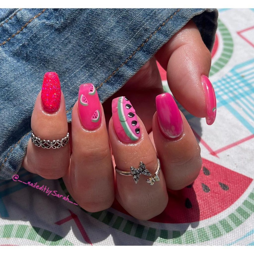 fruit nail ideas:| watermelon nails