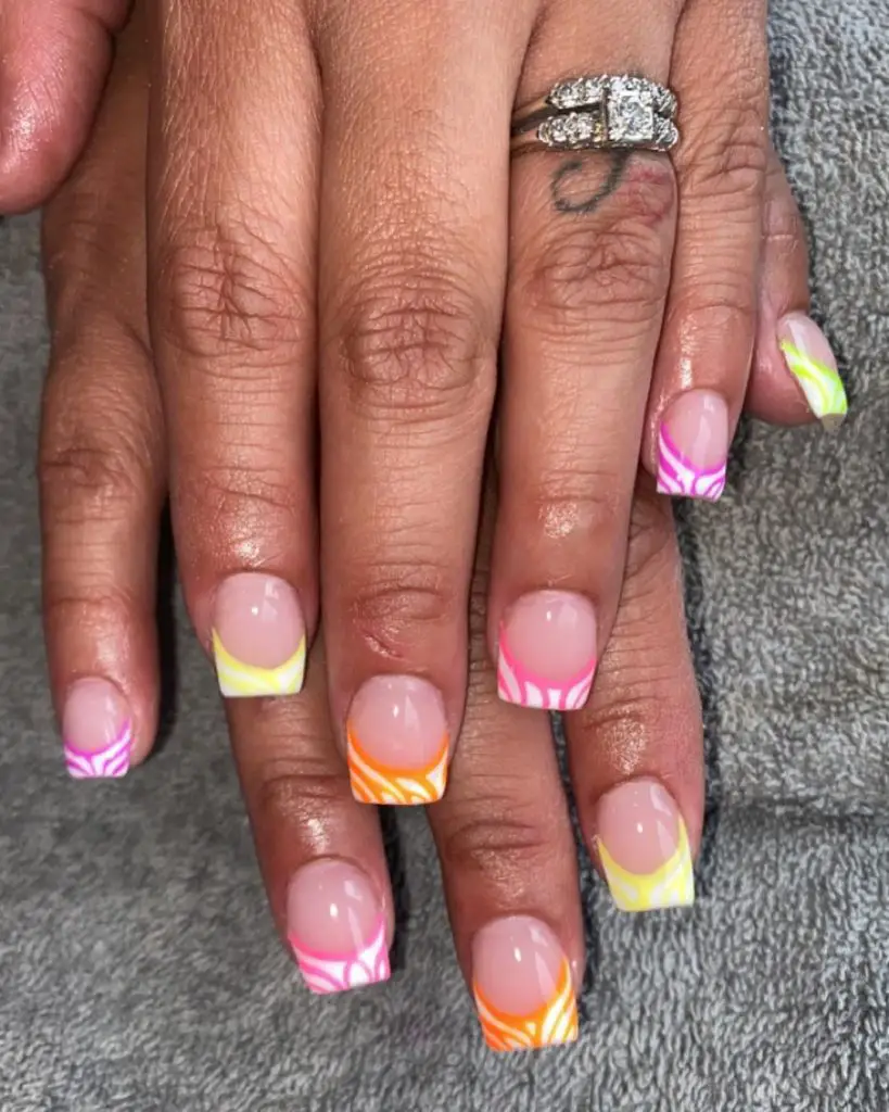 French tips nail designs in neon shades