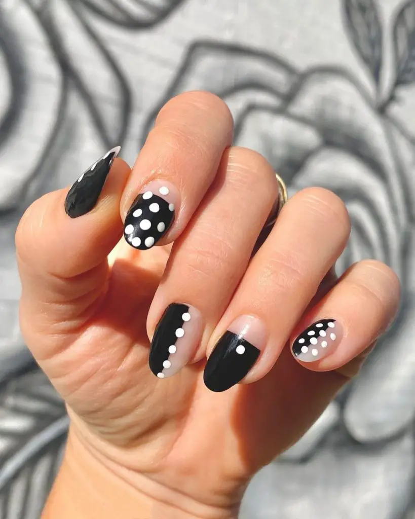 Black and white polka dots nail ideas