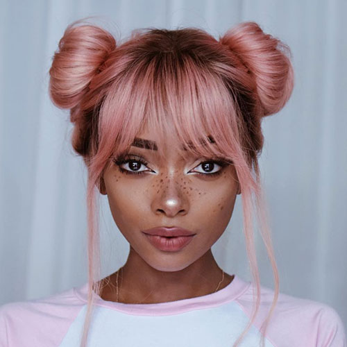 Cute Space Buns in pink hair color