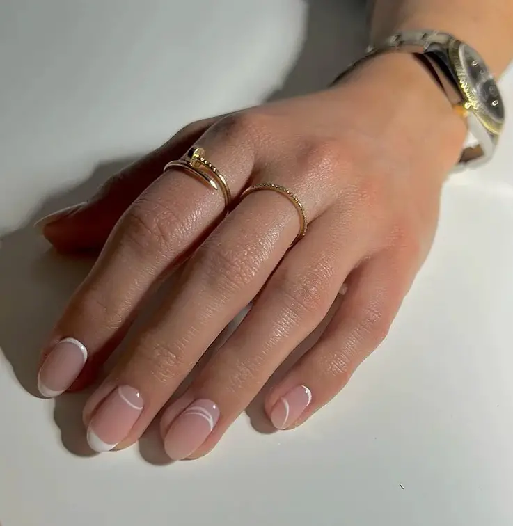 cute nude pink nails with french tip art