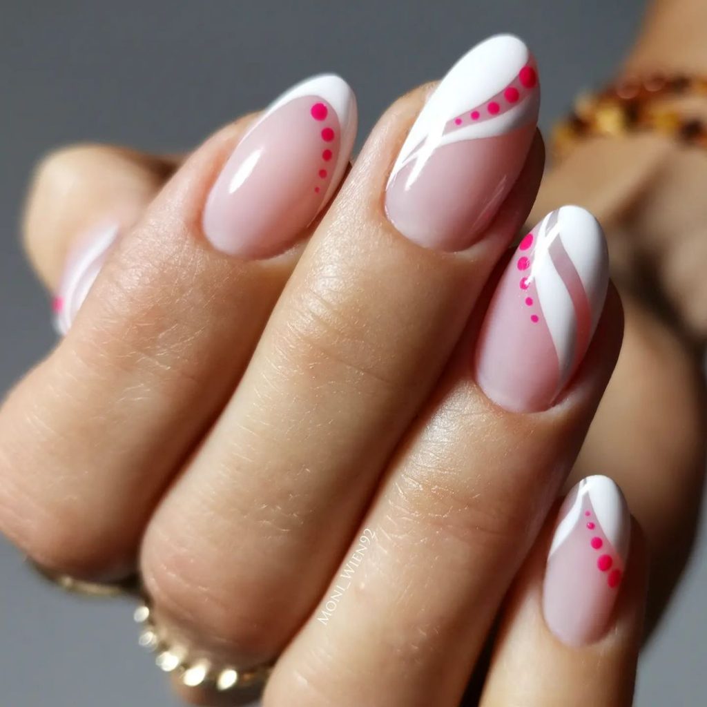 swirl nail with pink dots