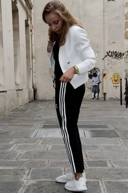 Cropped blazer and sweatpants combo