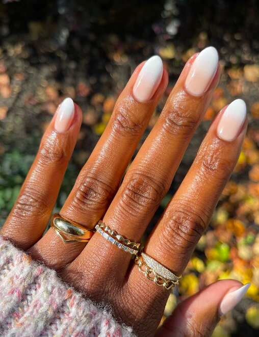 Ombre white nails with nude nails