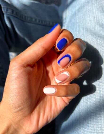 White and blue nail designs