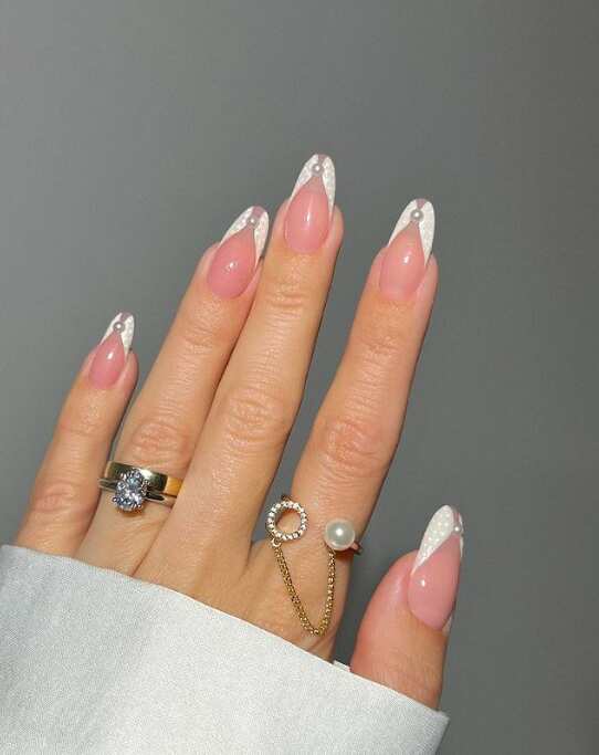 French nail art with rhinestone combo