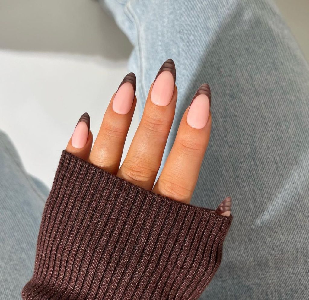 Brown french tip nails