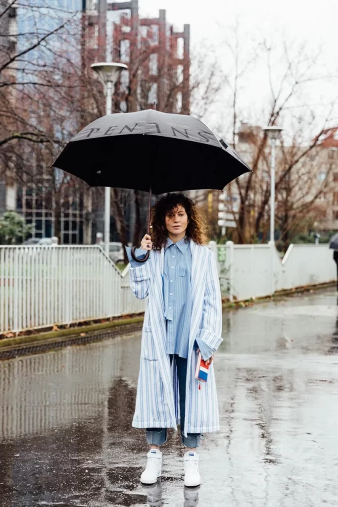 Matching rain coat and umbrella