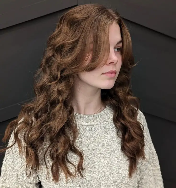 Long Curly curtain bangs Hairstyles 