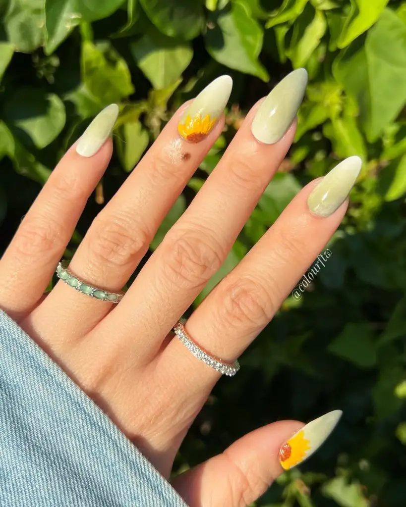 match sunflower nail art