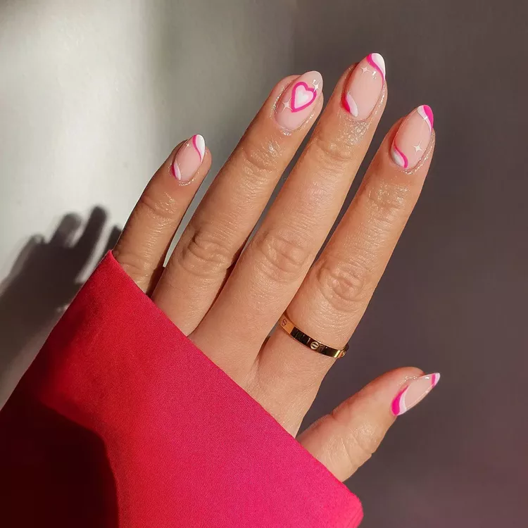 pink nails with heart