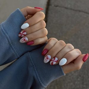 short red bow winter nails