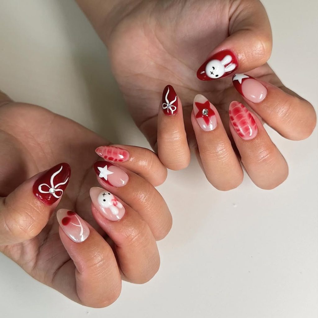 miffy and bows nail design