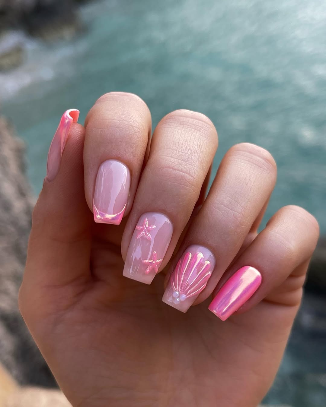 holiday pink nails inspo