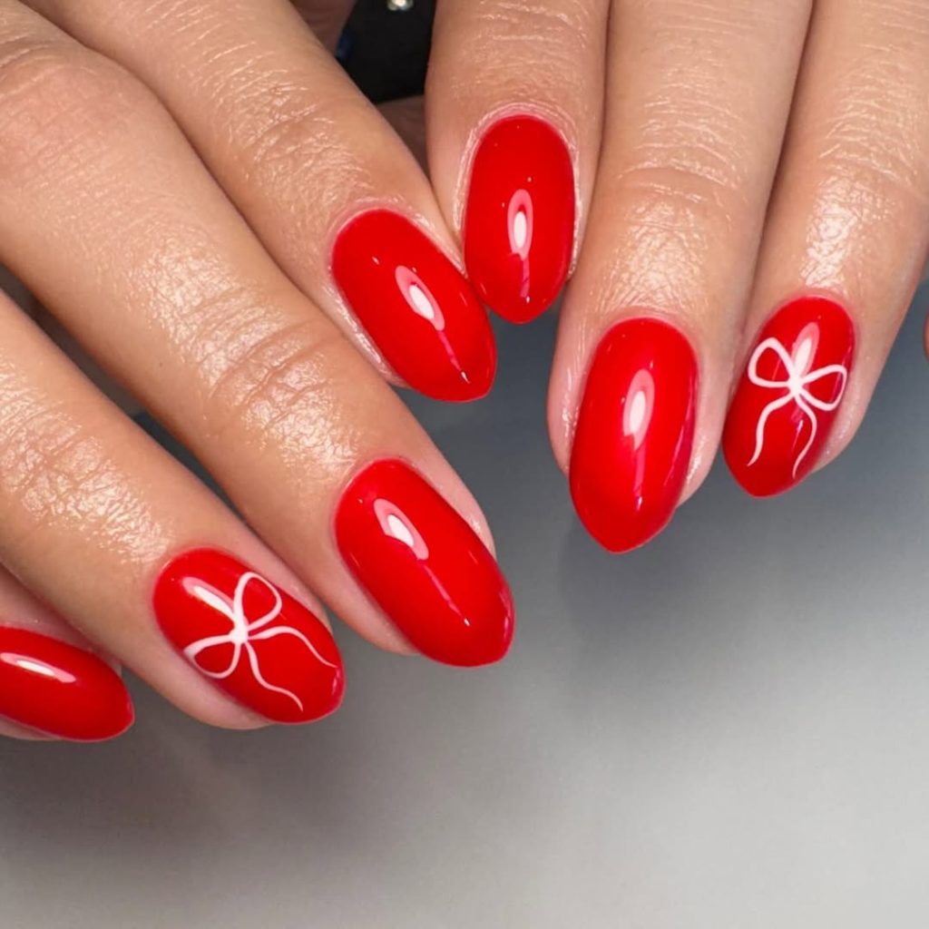 red and white ribbon nail designs