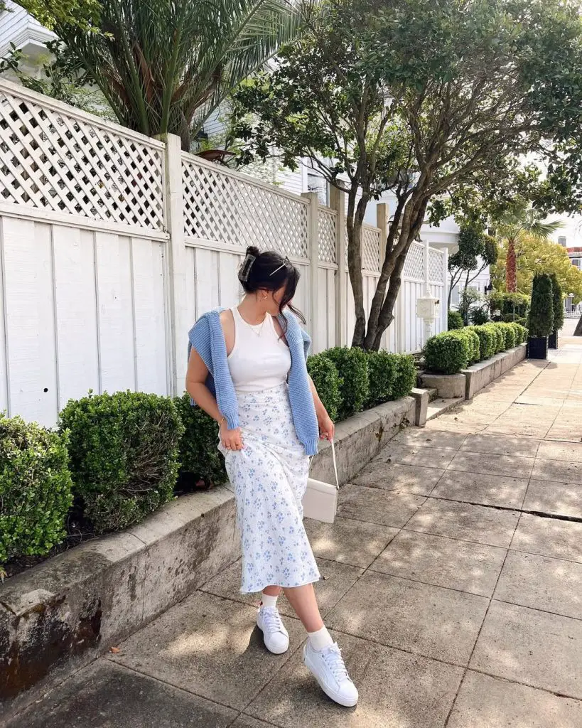 silk floral skirt for spring OOTD