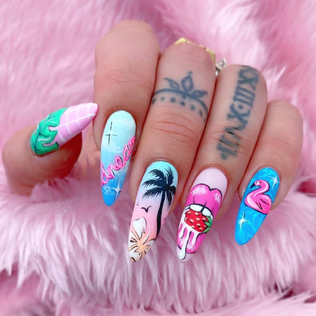 flamingo nail ideas for summer