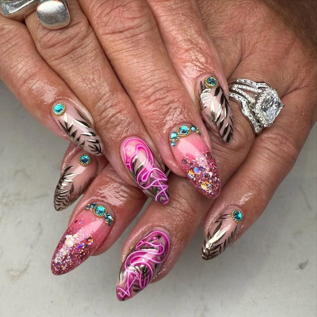 summer flamingos nail ideas