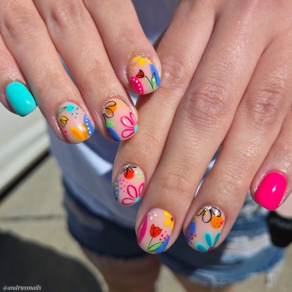  fun and colorful floral nails | Festival nail art