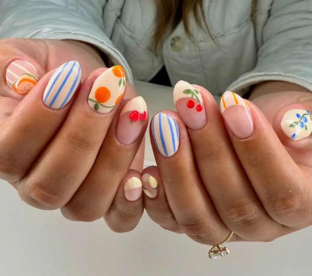 fruits stripes nails