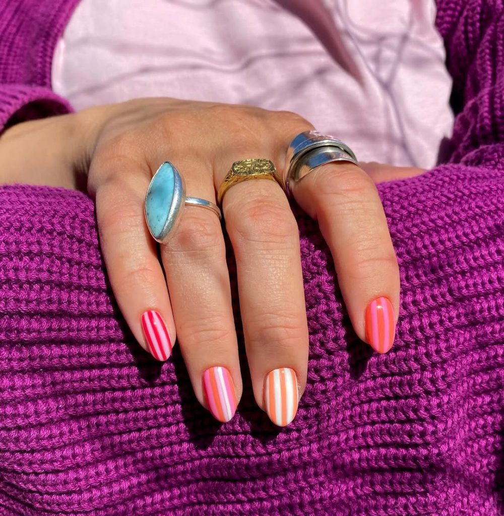 orang peach delight summer striped nails