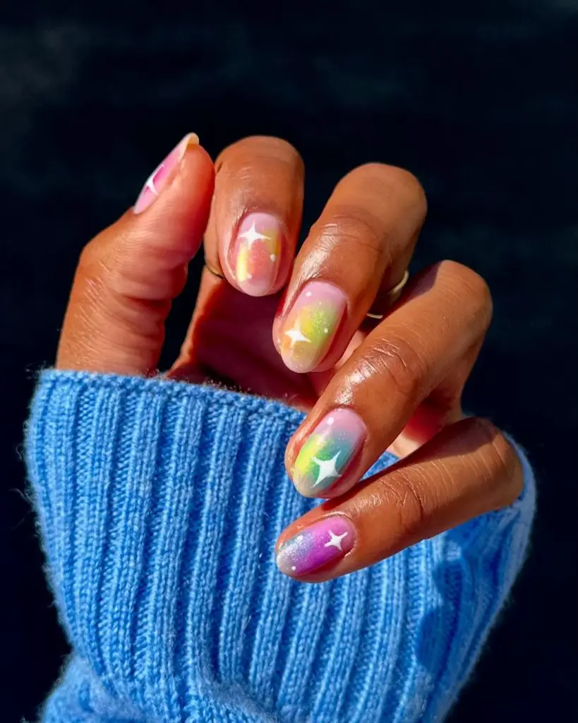 Rainbow Glow Nails for august looks