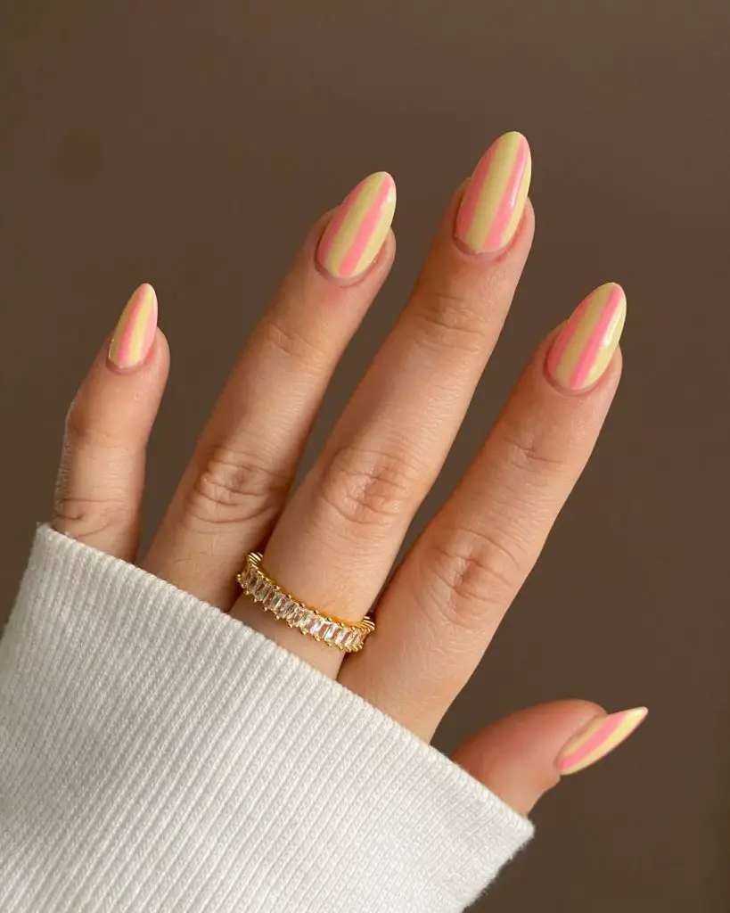 pastel peach striped nails