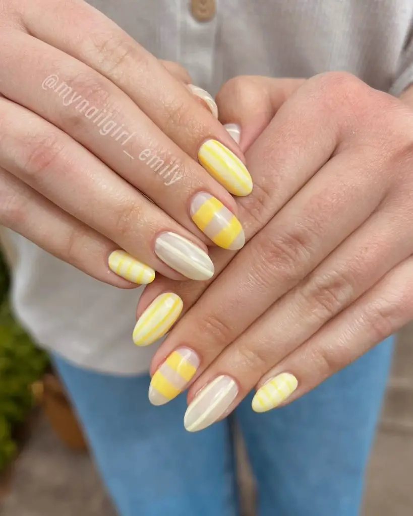 butter yellow striped nails