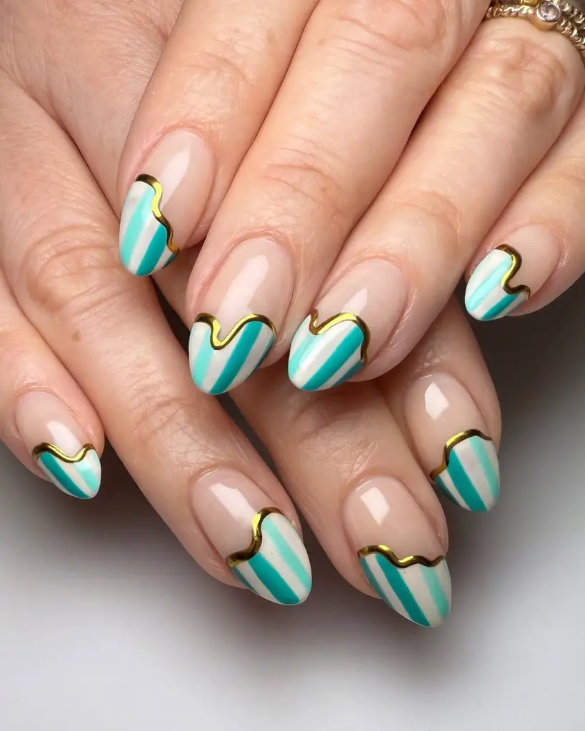 beach towel vibes summer striped nails